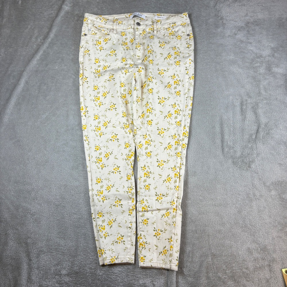 Judy Blue Jeans Women 15/32 (Fits 32x26) Skinny Fit Floral Print Stretch Cream
